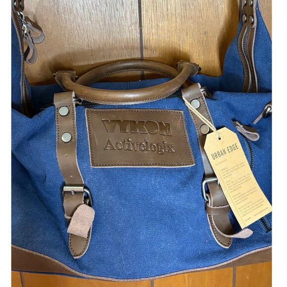 Vykon Activelogix Urban Edge Blue Canvas Brown Leather Travel Bag Handles Strap - Picture 2 of 16
